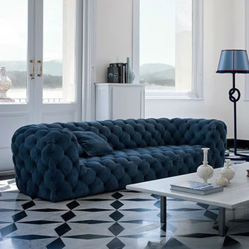 Луксозна вила мебели меко монтиран хол хотел студио ъгъл три човека син цип диван
