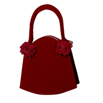 Луксозна дизайнерска чанта Дамска чанта и чанти Дамски ретро кадифени чанти за рамо Елегантни жени Чанта за ръце с червени цветя 2023 Ново