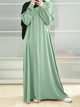 Луксозна мюсюлманска ислямска дамска рокля пролет и есен нова мода дълъг ръкав плътен цвят халат жилетка случайни хлабав дълга пола