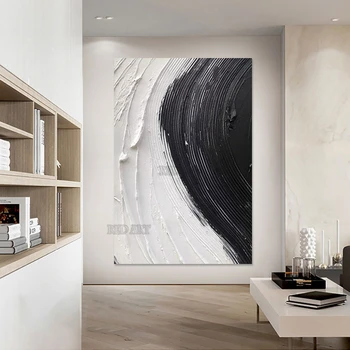 Луксозна черно-бяла абстрактна живопис с маслени бои Модерна чиста ръчно изработена нова платно стенописи стена арт панел комплект без рамки Showpieces