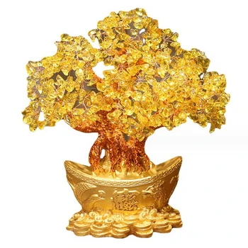 Лъки пари дърво китайски злато слитък кристал късмет дърво украшение богатство орнамент домашен офис маса декорация настолна занаяти