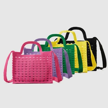 Лятна дамска малка пазарска чанта дизайн куха плетене на една кука чанта за купувачи с вътрешна чанта Дамска чанта за рамо за пазаруване на плажа 2023