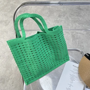 Лятна чанта за жени Луксозен дизайнер 2023 Нов ln Екологично чист памучен материал Куха резбована случайна композитна чанта