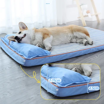 Лятно охлаждащо кучешко легло с възглавница Дебела подложка за кучета Диван за домашни любимци Диван за малки средни големи кучета Котки Cool Dog Pad Pet Supplies