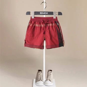 Лято 1-9Y Детски шорти Памучни шорти за момчета Момичета Червено Кратко Малко дете Гащички Детски плаж Къс шнур Спортни панталони Бебе