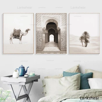Мароко врата камила пустиня кокосова палма стена изкуство платно живопис скандинавски плакати и отпечатъци стена снимки за хол декор