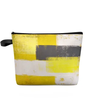 Маслена живопис стил абстрактен геометричен жълт потребителски козметична чанта преносим грим съхранение торбичка жени водоустойчив молив случай