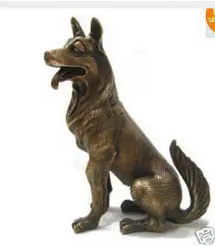 Меден месинг Китайски занаяти декорация китайски бронз хубаво немско овчарско куче статуя 6.5 