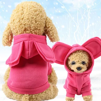 Меко руно топло кученце дрехи куче големи уши качулка палто куче суитчър зимата сладък карикатура куче дрехи за малки кучета