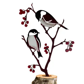 Метална птица на клон Градинска декорация Ръжда птици на клон Метална птица дърво изкуство градина заден двор вътрешен двор открит декор Chickadee