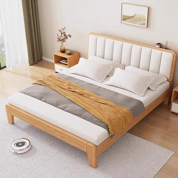 Минималистичен скандинавски дизайнер на легла Модерен релакс от масивно дърво Модерно легло Пълно тяло Удобни мебели за хол Cama De Casal