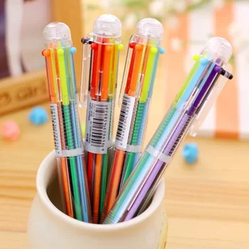 Многоцветна химикалка Канцеларски преса 6 Цветна маслена писалка за студенти от офис училище Химикалка Офис консумативи Подарък