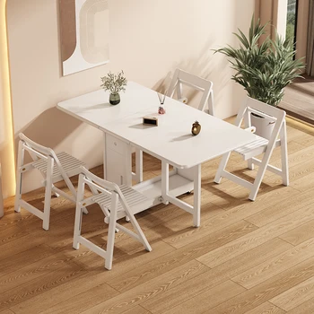 Мобилни модерни скандинавски трапезни маси Комплект кухненски столове Сгъваеми маси за хранене на открито Ресторант Muebles от масивно дърво Мебели за дома