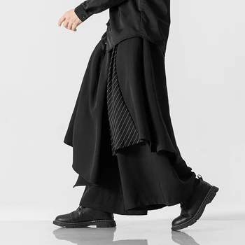 Мода мъже широк крак панталони плътен цвят ластик Harajuku стил панталони пънк черни джогъри хлабав харем панталони голям размер 5XL