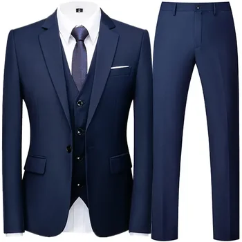 Мода Нов мъжки бизнес случайни плътен цвят 3 броя костюми / мъжки два бутона блейзъри Jacker палто панталони панталони жилетка жилетка