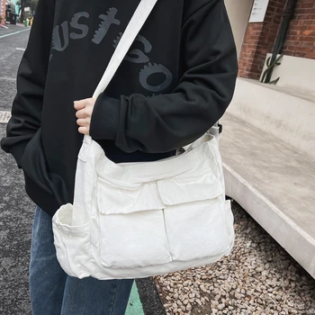 Мода Нова рамо регулируема каишка свободно време голям размер пространство високо качество Crossbody жени платно чанти големи джобове пазаруване