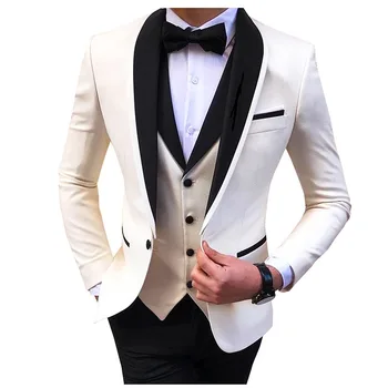 Мода нови мъже бизнес 3 бр костюми комплект палто панталони / мъжки тънък сватба Groomsmen Colorblock блейзъри яке панталони жилетка