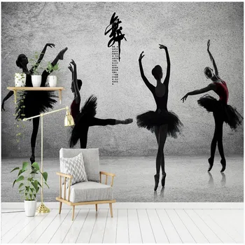 Модерен балетист Фото хартия за стена 3D танцово студио Балетна йога стая 3D стена стенопис сив цимент стена индустриален декор тапет