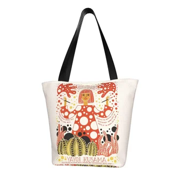 Модерен художник Yayoi Kusama хранителни стоки пазарска пазарска чанта жени Kawaii платно купувач рамо чанта голям капацитет чанта