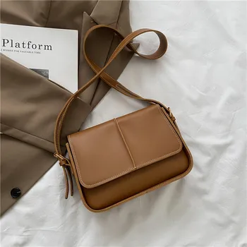 Модерна чанта за рамо жени PU кожа мека чанта Crossbody прост плътен цвят клапа пратеник чанта за женски дизайнер чанти торбичка