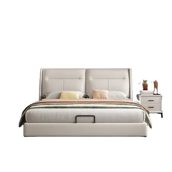 Модерни луксозни мебели за спалня спалня костюм легло бяло кожено легло мебели за дома спалня комплект стандартен размер