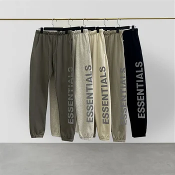 Модна марка ESSENTIALS панталони отразяващи печат писмо лого 100% памук Sweatpants извънгабаритни хип-хоп хлабав унисекс сива врана панталони