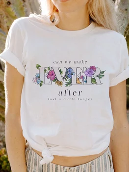 Модна тениска Къс ръкав Дамски цвете писмо тениска отпечатани жените пътуване модел случайни гъвкави мода стил тениска