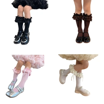 Момичета коляното високи чорапи рокля чорапи MidCalf чорапи детски трикотаж пролетта крак нагреватели QX2D
