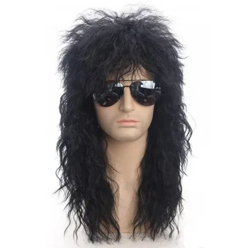 Мъже Дълга синтетична коса разширение перука черен цвят женски прическа пънк пухкави шапки за Хелоуин висока температура влакна