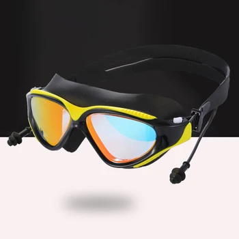 Мъже Жени Анти-мъгла UV защита Очила за плуване HD Очила за гмуркане Регулируеми силиконови очила за плуване с тапи за уши