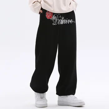 Мъже Улично облекло Хип-хоп Sweatpants Писмо Роза бродерия Джогъри Панталони 2022 Harajuku руно памучни панталони харем