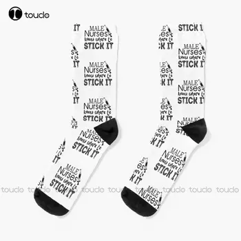 Мъжете медицински сестри знаят къде да го залепят: Медицинска сестра любов чорапи Смешни чорапи за жени 360° цифров печат по поръчка подарък Streetwear смешно чорап