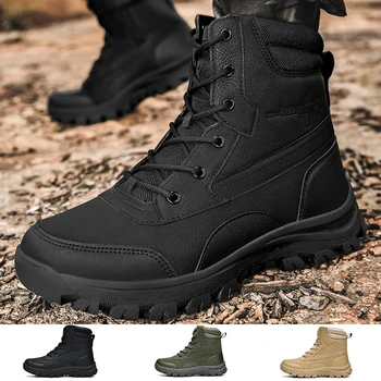 Мъжки военни тактически обувка глезена обувка открит против хлъзгане бойни ботуши мъже голям размер работа безопасност обувки високо качество армия обувка мъжки