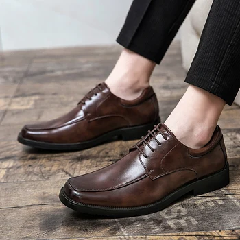 Мъжки дерби кожени обувки Марка Класическа удобна мода 2023 Обувки от най-високо качество Мъжки бизнес офис Мъжка рокля Lether обувки