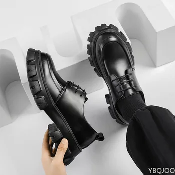 Мъжки кожени обувки Мъже 2022 Нова платформа с буци Ретро работни обувки Пролет Есен Дерби обувки Нисък Топ Мъж Ежедневни апартаменти