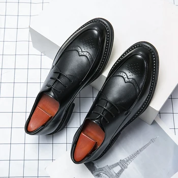 Мъжки обувки дантела нагоре класическа мода ръчно изработени рокля обувки сватбени обувки за мъже безплатна доставка Официални обувки Оксфордски обувки