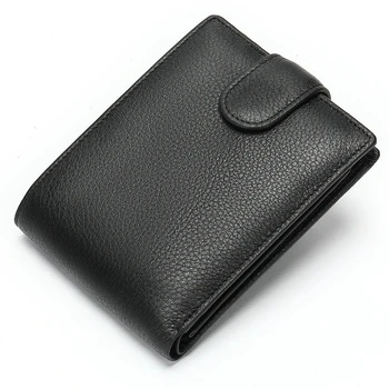 Мъжки черен портфейл Къса чанта от естествена кожа RIFD Мек портфейл от телешка кожа Мъжки женски пари в брой Портфейл с карти Монети