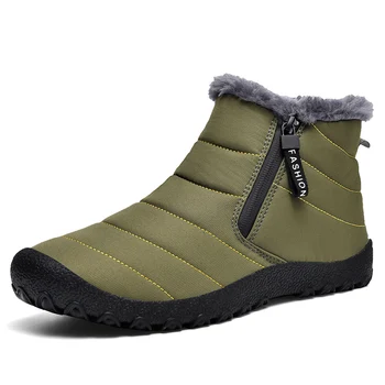 Неплъзгащи се водоустойчиви ботуши за сняг за мъже 2023 Дебели плюшени зимни ботуши с цип Мъжка платформа Поддържайте топли памучни подплатени обувки