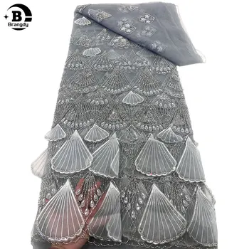 Нигерийски 3D младоженец дантела плат африкански тюл 5 ярда френски дантела тъкани 2024 високо качество 3D цвете дантела за сватба X78019