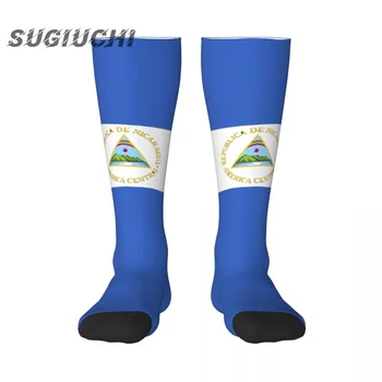 Никарагуа флаг полиестер 3D отпечатани чорапи за мъже жени случайни високо качество Kawaii чорапи улица скейтборд чорапи