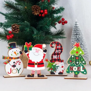Нова коледна украса карикатура дървени подаръци Дядо Коледа декорации маса снежен човек коледна украса