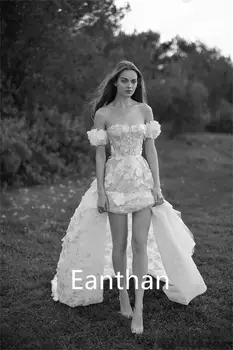 Нова линия сватбени рокли без презрамки разглобяеми къси ръкави сватбена рокля 3D флорални дантелени булчински рокли vestidos de novia