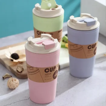 Нова мода на открито кафе чаша студенти бамбукови влакна пластмасова чаша момчета общежитие закуска сладък малък подарък