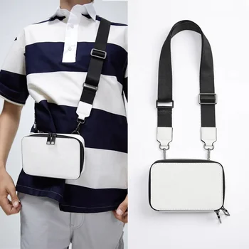 Нова мъжка чанта за рамо Бяла мини плик чанта Универсална квадратна форма Crossbody и чанта за рамо за мъже пратеник чанта торбички