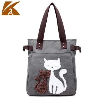Нова платнена чанта дамска чанта корейски стил модерен прост рамо ежедневна чанта сладка котка мода универсален чанта