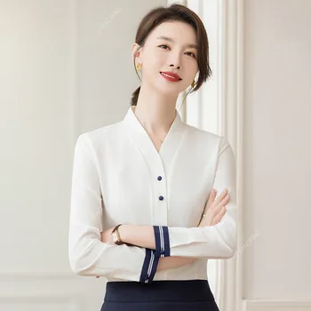 Нови модели стил есенни блузи за жени мода риза тънък елегантен евтини офис работа износване върховете корейски отзиви много дрехи