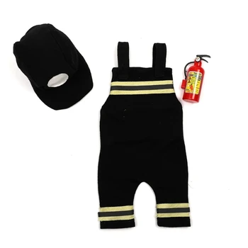 Новородено пожарникар костюм фотография дрехи cos-play костюм шапка жартиера панталони фото стрелба подпори бебе снимка на едро