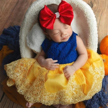 Новородено принцеса рокля & лък шлем бебе душ подарък фотография костюм комплект