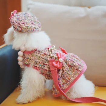 Облекло за домашни любимци Кучета Малък аромат гърдите каишка рокля куче колани костюм френски булдог печат сладък есен розово момиче Mascotas