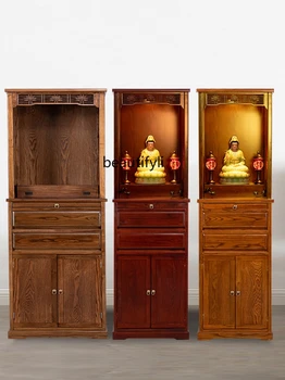 Олтар Домакинство Нов китайски стил Проста масивна дървесина Бог на богатството дрехи килер Авалокитешвара Буда кабинет Буда маса